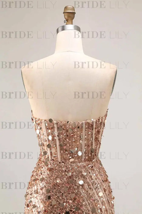 Sweetheart Sequins Prom Dress Long with Side Split Strapless Mermaid Party Dress
