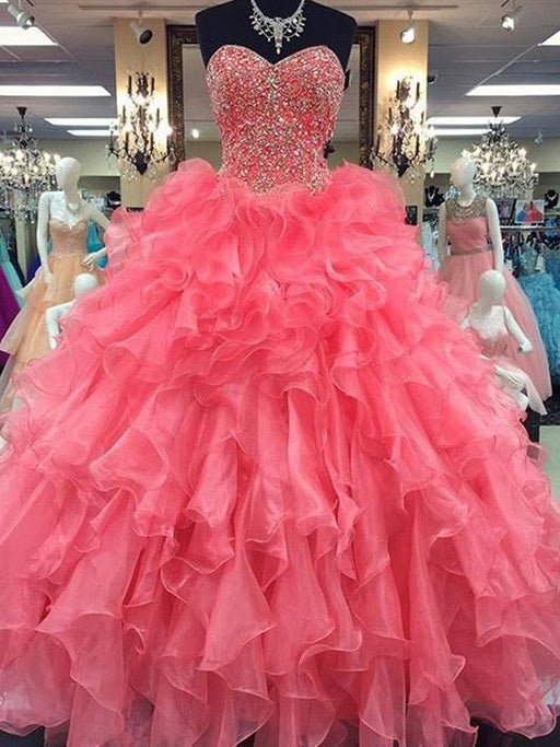 Ball Gown Sweetheart Sleeveless Floor-Length Beading Organza Dresses - Prom Dresses