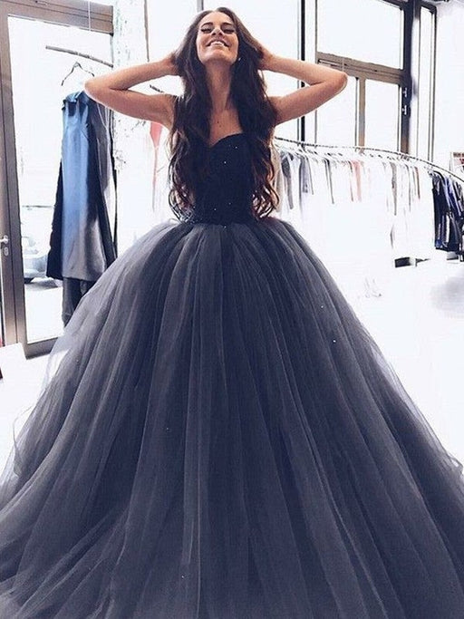 Ball Gown Sweetheart Sleeveless Sweep/Brush Train Beading Tulle Dresses - Prom Dresses