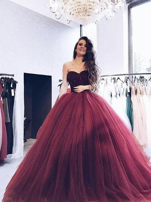 Ball Gown Sweetheart Sleeveless Sweep/Brush Train Beading Tulle Dresses - Prom Dresses