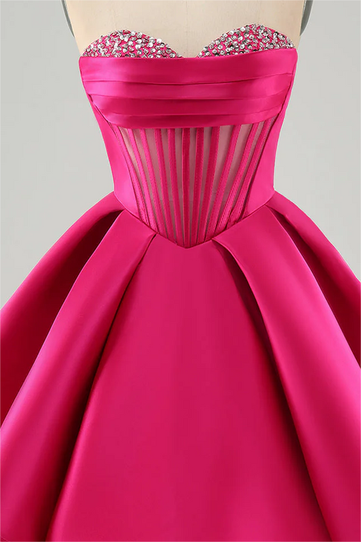 Sweetheart Satin Aline Homecoming Dress Short with Sequins Fuchsia