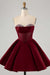 Sweetheart Satin Aline Homecoming Dress Short with Sequins Burgundy