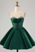 Sweetheart Satin Aline Homecoming Dress Short with Sequins Dark Green