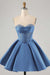 Sweetheart Satin Aline Homecoming Dress Short with Sequins Dusty Blue
