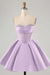 Sweetheart Satin Aline Homecoming Dress Short with Sequins Lilac