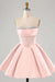 Sweetheart Satin Aline Homecoming Dress Short with Sequins Pearl Pink