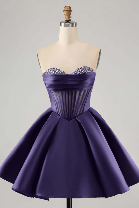 Sweetheart Satin Aline Homecoming Dress Short with Sequins Regency