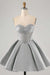 Sweetheart Satin Aline Homecoming Dress Short with Sequins Silver