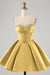 Sweetheart Satin Aline Homecoming Dress Short with Sequins Yellow