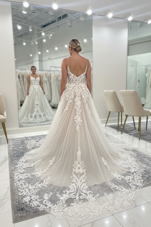 Sweetheart Spaghetti Straps Appliques Lace A-Line Wedding Dresses