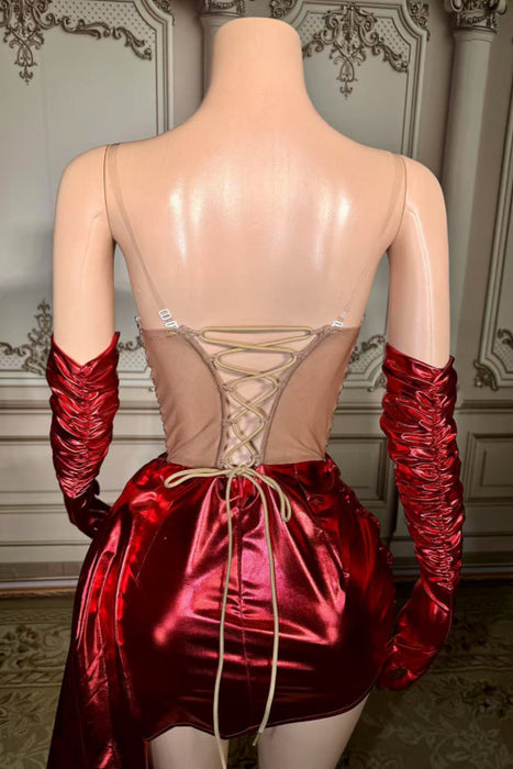 Sweetheart Strapless Crystals Short Sheath Prom Dress