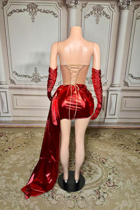 Sweetheart Strapless Crystals Short Sheath Prom Dress