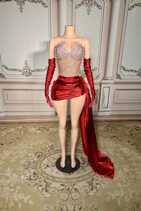 Sweetheart Strapless Crystals Short Sheath Prom Dress