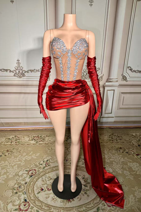 Sweetheart Strapless Crystals Short Sheath Prom Dress