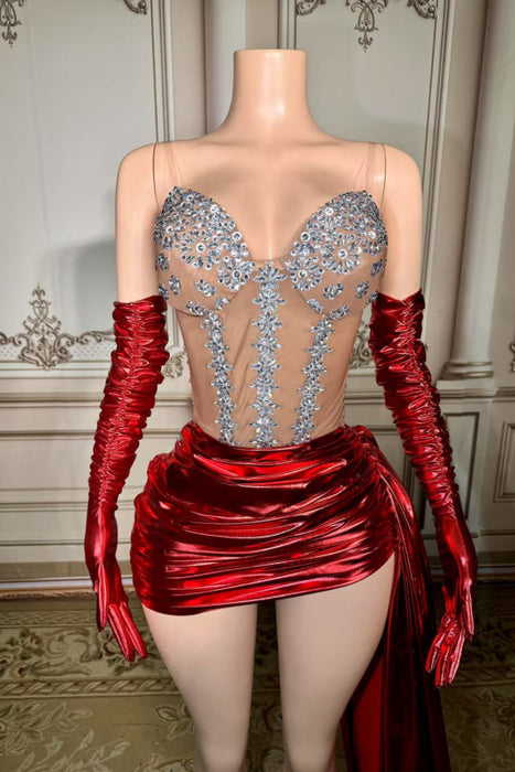 Sweetheart Strapless Crystals Short Sheath Prom Dress