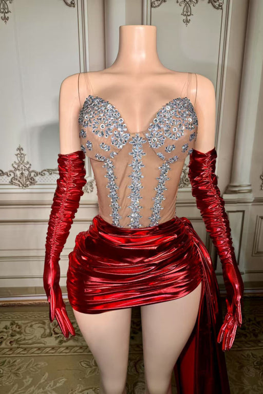 Sweetheart Strapless Crystals Short Sheath Prom Dress