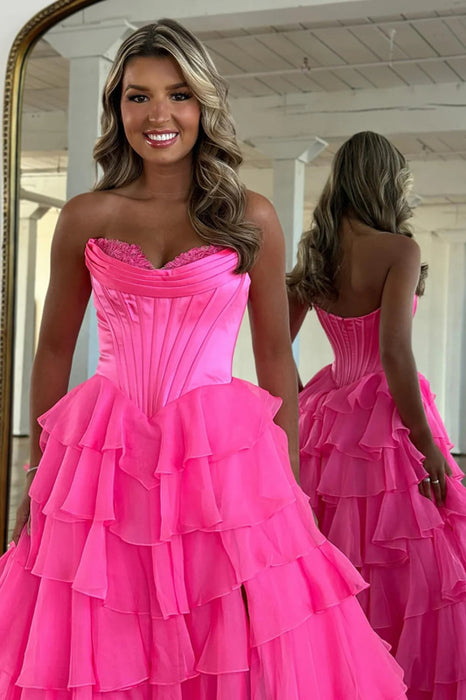 Sweetheart Tiered Corset Aline Evening Dress Ruffle Chiffon Prom Dress with Split - Prom Dresses