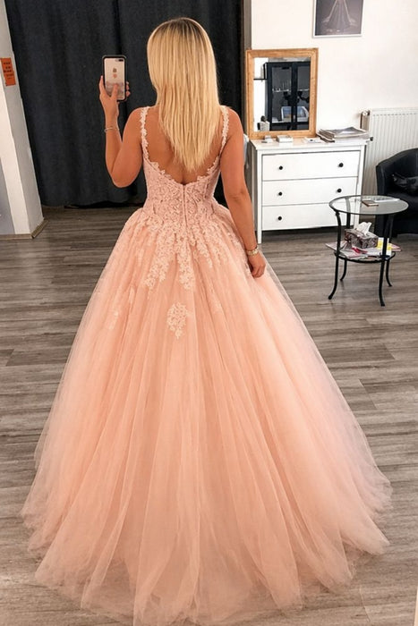 Sweetheart Tulle Ball Gown Sleeveless Lace Applique Evening Dresses