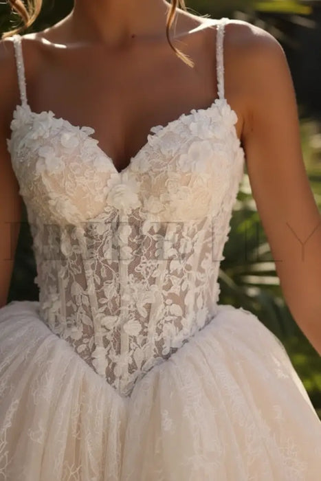Sweetheart Tulle Lace Short Aline Wedding Dress Spaghetti Straps - wedding dresses