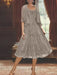 Princess A-Line Tea-Length Mother of the Bride Dress with Scoop Neck Half Sleeves Appliques and Jacket