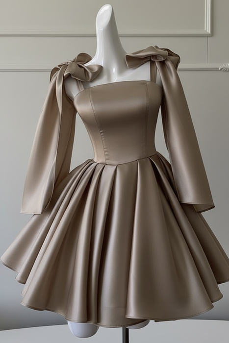 Taupe Sexy Satin Aline Homecoming Dress Short Prom Dress with Straps
