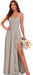 Women's Chiffon Bridesmaid Dresses Long Evening Formal Gown with Slit - Taupe