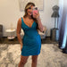 Teal Sequin Deep V-Neck Bodycon Homecoming Dress Short Tight Glitter Mini Cocktail Dress