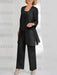 Three piece chiffon pantsuit with lace jacket in black