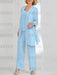 Three piece chiffon pantsuit with lace jacket in light blue