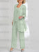 Three piece chiffon pantsuit with lace jacket in sage green
