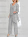 Three piece chiffon pantsuit with lace jacket in silver grey