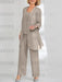 Three piece chiffon pantsuit with lace jacket in taupe
