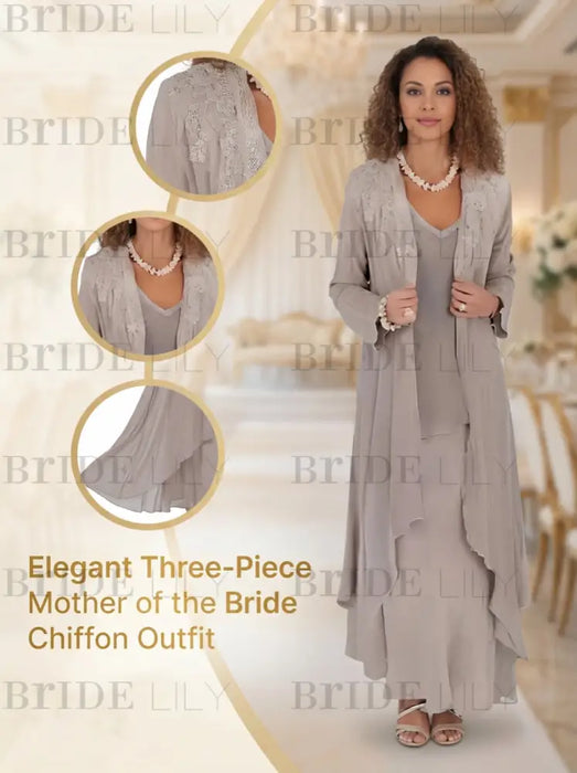 Three Pieces Mother of the Bride Dresses Plus Size Chiffon Mother of the Bride Outfits - Prom Dresses