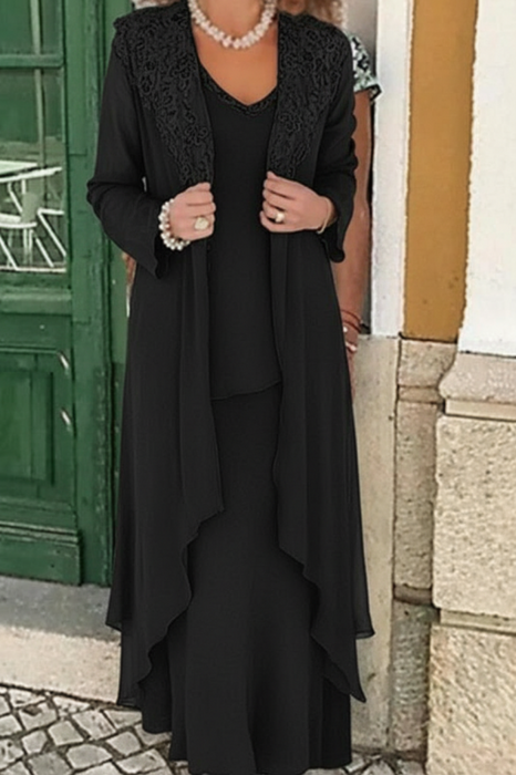 Black Three Pieces Mother of the Bride Dresses PLus Size Chiffon Mother of the Bride Outfits
