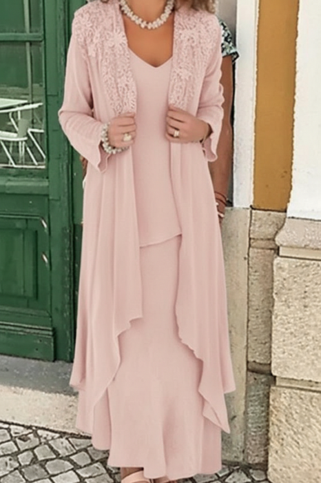 Pink Three Pieces Mother of the Bride Dresses PLus Size Chiffon Mother of the Bride Outfits