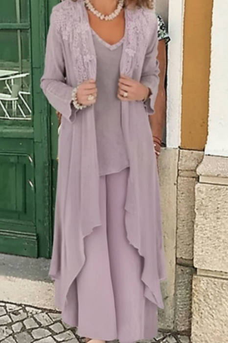 Lilac Three Pieces Mother of the Bride Dresses PLus Size Chiffon Mother of the Bride Outfits
