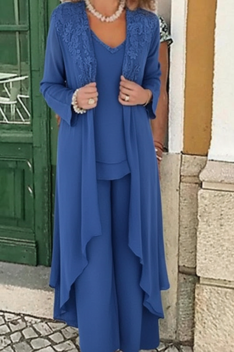 Royal BLue Three Pieces Mother of the Bride Dresses PLus Size Chiffon Mother of the Bride Outfits