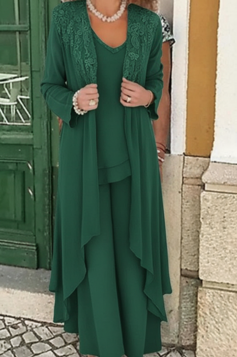 Emerald Green Three Pieces Mother of the Bride Dresses PLus Size Chiffon Mother of the Bride Outfits