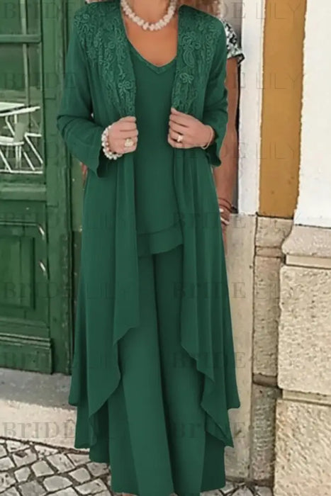 Three Pieces Mother of the Bride Dresses Plus Size Chiffon Mother of the Bride Outfits