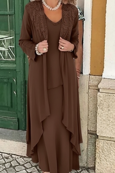 Chocolate Three Pieces Mother of the Bride Dresses PLus Size Chiffon Mother of the Bride Outfits