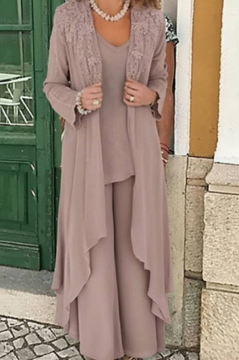 Dusty Pink Three Pieces Mother of the Bride Dresses PLus Size Chiffon Mother of the Bride Outfits