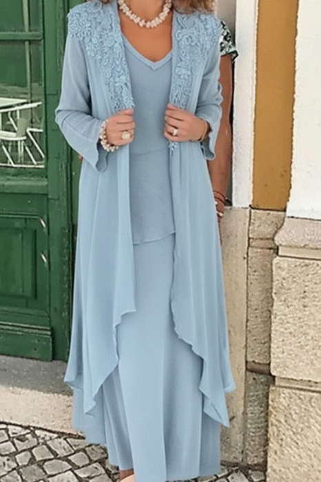 Sky Blue Three Pieces Mother of the Bride Dresses PLus Size Chiffon Mother of the Bride Outfits