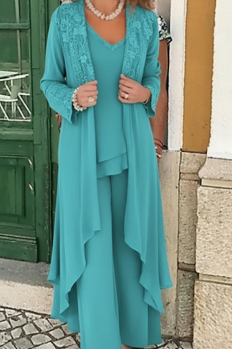 Pool Three Pieces Mother of the Bride Dresses PLus Size Chiffon Mother of the Bride Outfits