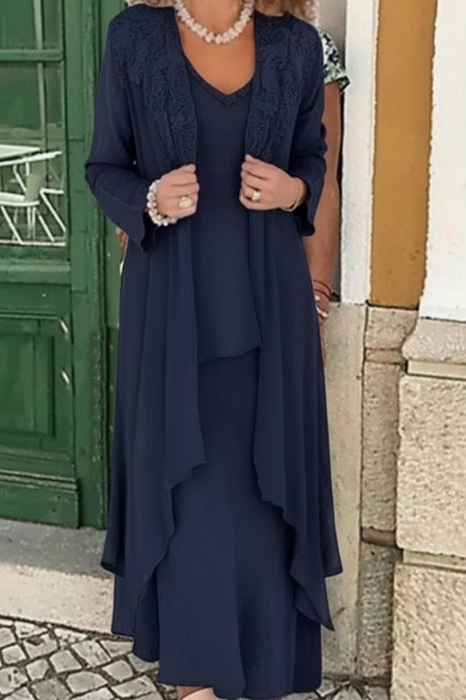 Navy Three Pieces Mother of the Bride Dresses PLus Size Chiffon Mother of the Bride Outfits