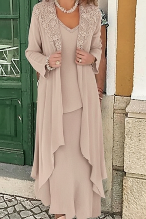 Champagne Three Pieces Mother of the Bride Dresses PLus Size Chiffon Mother of the Bride Outfits