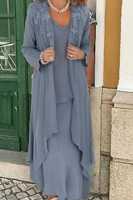Stormy Blue Three Pieces Mother of the Bride Dresses PLus Size Chiffon Mother of the Bride Outfits