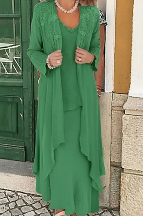 Green Three Pieces Mother of the Bride Dresses PLus Size Chiffon Mother of the Bride Outfits