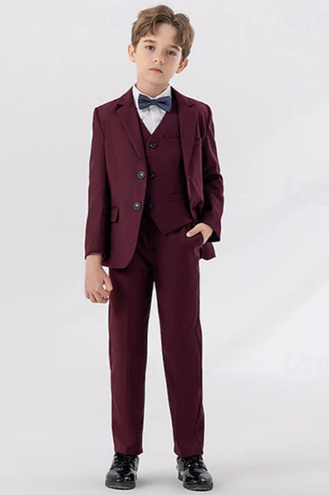 Three Pieces Suit Boys Kids Suit Formal Suit Blazer & Vest & Pants Formal Party Wear Pocket Outfits - Burgundy / 2