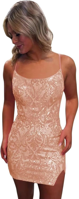 Tight Sequin Homecoming Dresses Sparkly Short Prom Dress with Slit