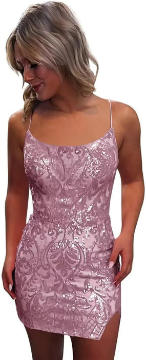 Tight Sequin Homecoming Dresses Sparkly Short Prom Dress with Slit